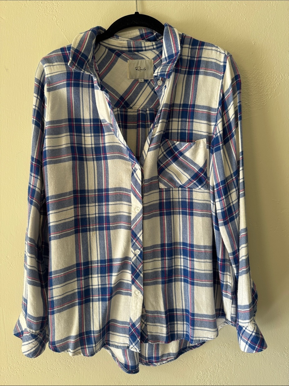Rails Cream Plaid Shirt with Blue and Red Stripes